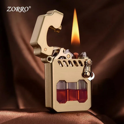 2026 Zorro Fuel Lighter New Creative Metal Windproof Cigarette Lighter Transparent Super Large Capacity High-end Men's Gift