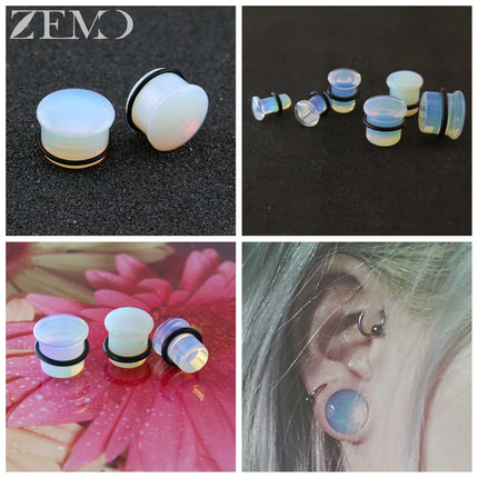 ZEMO 2pcs/lot Natural Stone Ear Plugs and Tunnels Unisex Punk Large Gauges Single Flare Flesh Stretcher Expander Piercings 4-18MM