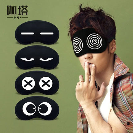 Cute Expression Black Blackout Eye Mask Women Girl Men Office Travel Essential Gift Unisex Funny Cartoon Nap Time Sleep Eye Mask