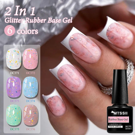 2 In 1 Macaron Color Glitter Rubber Base Gel Nail Polish Semi Permanent Soak off Self Leveling UV LED Gel Varnish Nail Supplies