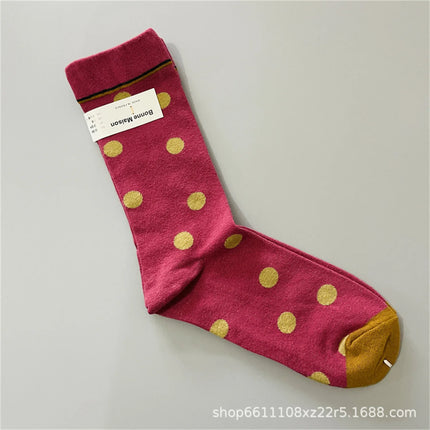 Bonne Maison French Small Batch Women's Fun Oil Painting Style Mid-Calf Cotton Dopaamine Colorful Socks Moisture Wicking Sweat