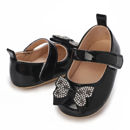 Casual Cute Rhinestone Bowknot Decor Mary Jane Shoes For Baby Girls, Lightweight Non-slip Walking Shoes For Spring And Autumn