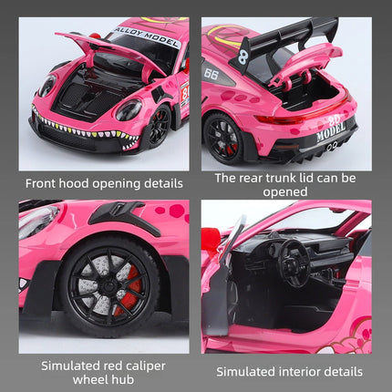 1:24 GT3 Tyrannosaurus Rex Coated Edition Car Model Pull Back Sound and Light Toy Gift Diecast Alloy Car Model Collectible