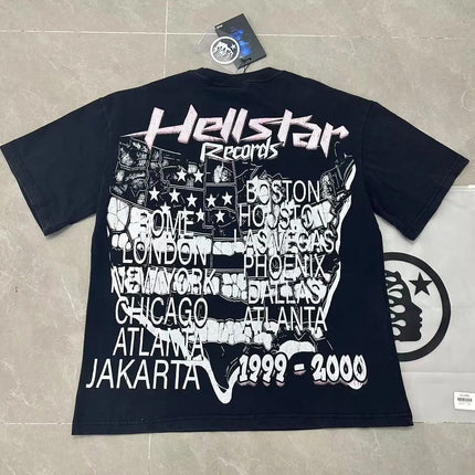 Retro Washed Loose Ex-Ort Sweet T-shirt Hell Star Skull Letter Print High Street Short Sleeve Summer Top for Men and Women