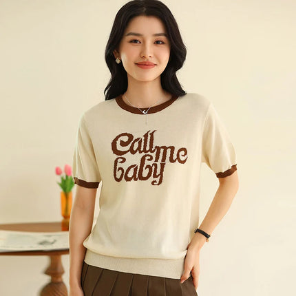 New women's short-sleeved 100% cotton knitted O-neck women's T-shirt Korean version fashionable hot selling top