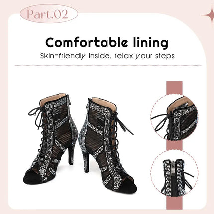 SWDZM Women Dance Boots Shiny Latin Jazz Dance Shoes Full Rhinestone Dancing Boots Customizable Heels Women Ladies Dancing Shoes