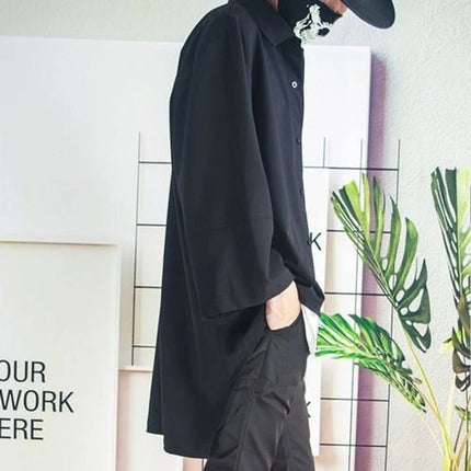 XS-5XL Shirt Asymmetric Mid-Length Casual Shirt Genderless Streetwear Ballroom Fashion Versatile Long-Sleeve Top Unisex 2025 New