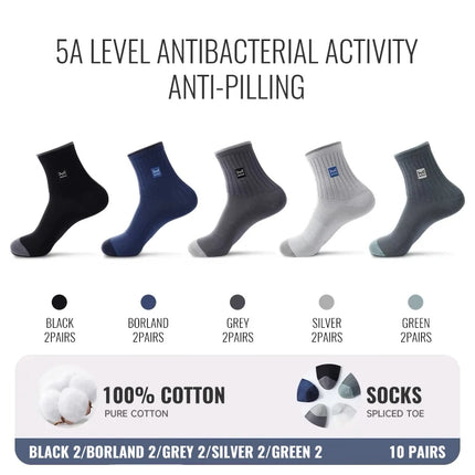 MiiOW 100% Pure Cotton Socks Men Business Dress Sock Anti Odor Crew Socks Antibacterial Breathable Sports Long Sock Black White