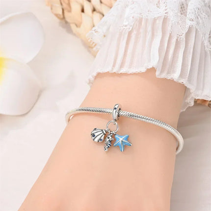 925 Sterling Silver Blue Ocean Series Beaded Charms  Pendant Fit for The Brand's DIY Bracelet Women Jewelry Girlfriend Gifts