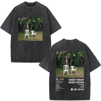 Washed Vintage Rapper Bad Bunny T-shirt Debi Tirar Mas Fotos DTMF Album 2025 T Shirts Men Women Hip Hop Oversized T-shirts Tops