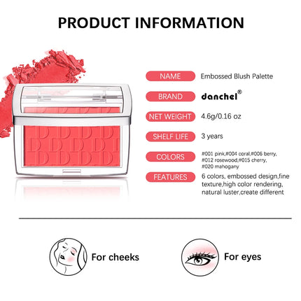 Hot Matte Embossed Blush Palette Rosy Blusher Facial Blush Powder High Pigmented Pink Coral Rouged For Cheeks Smooth Cosmetics