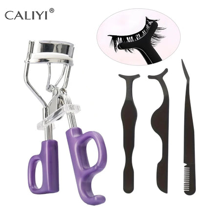 CALIYI Eyelash Curler Eyelash Tweezers Set Professional Stainless Tip Eyebrow Tongs Clip Beauty Makeup Tool For False Eyelashes
