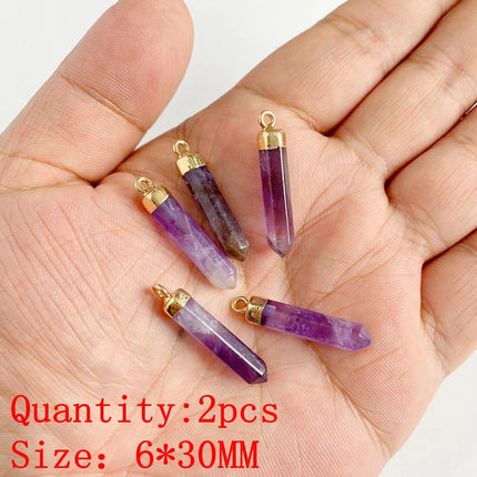 2PCS Natural Amethyst Pendant Charms Purple Crystal Star Sun Water Drop Shape For DIY Making Jewelry Necklace Bracelet