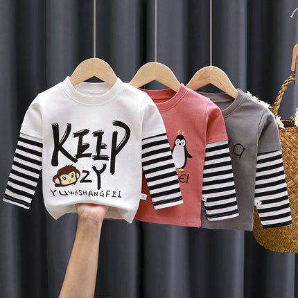 Spring and Autumn Children's T-Shirt Boys Girls Long-Sleeved Tops 0-5 Years Old Cartoon Base Layer Shirt Baby Children's Clothing