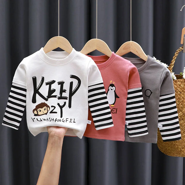 Spring and Autumn Children's T-Shirt Boys Girls Long-Sleeved Tops 0-5 Years Old Cartoon Base Layer Shirt Baby Children's Clothing