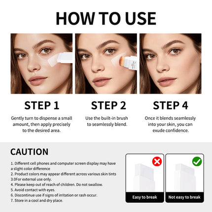 Foundation Stick Color Changing Foundation with Detachable Brush Blanc Cover Cream Stick Changing Hight Coverage Base Makeup