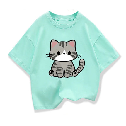 Original Design Summer Children Clothing Kids Short Sleeve t shirts Cute Litle Cat Graphic Boys Girls Casual Loose Tee Tops