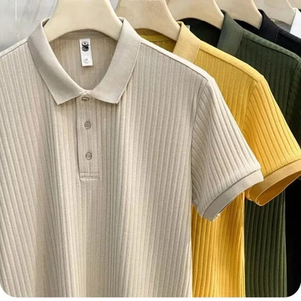 Fashionable Casual Knitted Striped Men's Polo Shirt Breathable Lightweight Summer Suitable for All Ages And Occasions