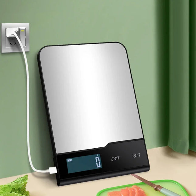 5kg/10kg/15kg Rechargeable Digital Kitchen Scale Stainless Steel Home Electronic Scales Food Baking Scale Kitchen Weighing Tool