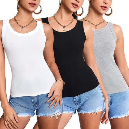 1/3 Piece Four Seasons Thin Solid Color Camisole for Young Women Plus Size Comfortable and Sexy T-shirt Shirt Casual