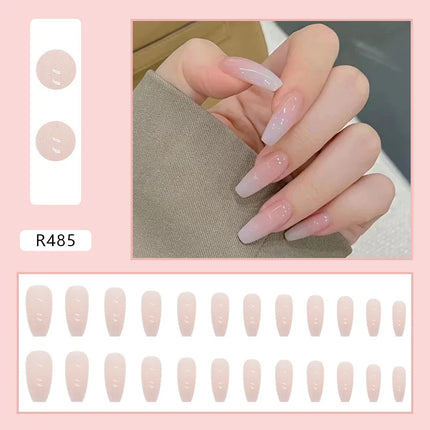 Thousands Stars 24 Pcs Press on Nails Pink Nail Polish Glossy Artificial Finger Manicure Reusable False Nails for Women