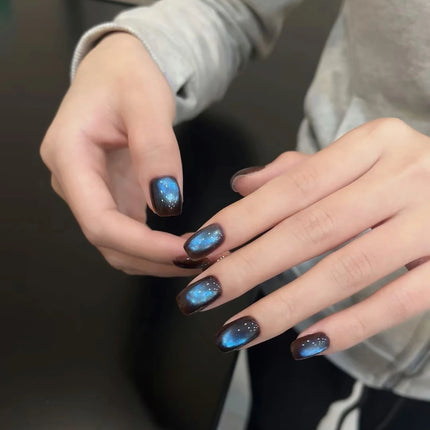 SHAKA 1pcs Autumn Winter Whitening Blue Temperament Glass Bead Cat Eye Gel Nail Polish Brown Blue Cat Eye Nail Art Nail Supplies