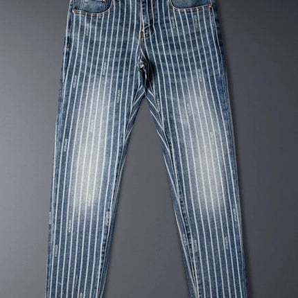 Autumn and Spring Fashion American Vintage Straight-leg Striped Jeans Men's Casual Comfortable Sports High-quality Denim Pants