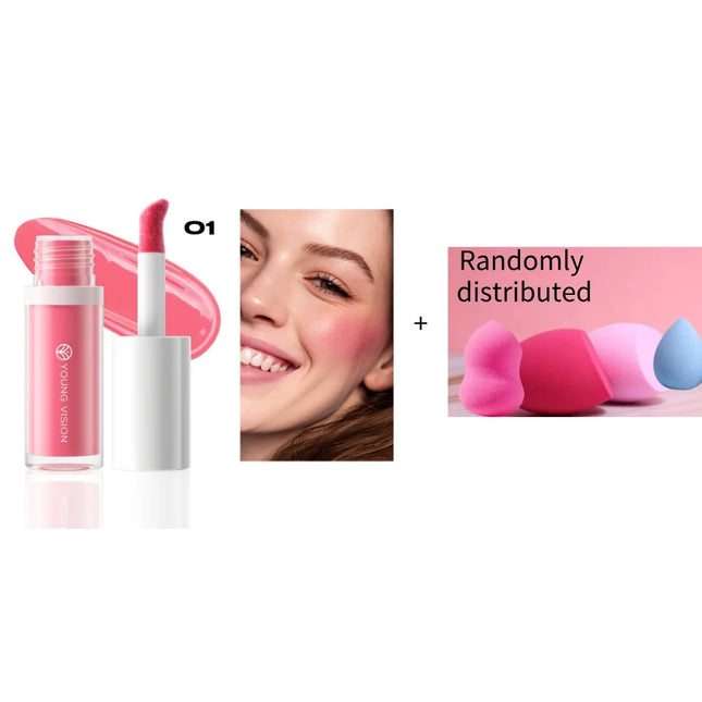 YOUNG VISION 3-Color Beauty Sponge + Liquid Blush Silky Velvet Pink Liquid Blush Natural and Easy to Blend Cosmetics