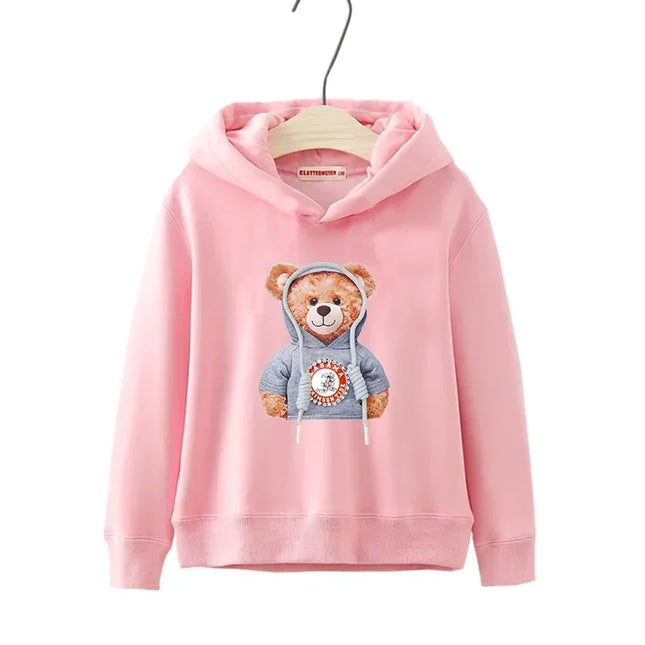 Autumn Winter Long Sleeve Teddy Bear Print Children Hoodie Kids Girl Boys Cartoon Street Casual Hip-hop Sweatshirts Pullover Top