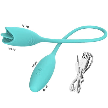 USB Rechargeable Silicone Clitoral Sucking Vibrator Double Ended Oral Licking Tongue Sex Toy for Women Couples Adult Products