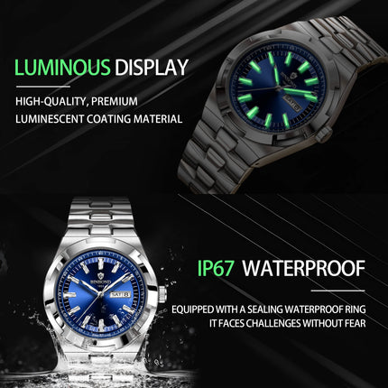 BINBOND New Luxury Quartz Men's Wristwatch Sport Men Watches Waterproof Luminous Date Week Stainless Steel Men's Watch Male Reloj