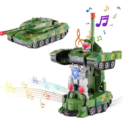 2 in 1 Transformed Tank Robot Toy with Music & Lights Electric Universal Driving Car Fighter Birthday Halloween Gift for Boys