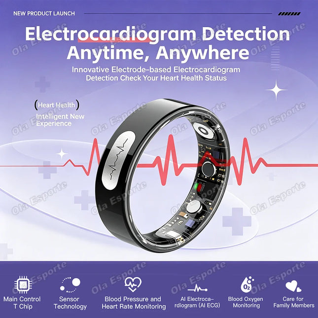 AI ECG Detection Smart Ring 2026 Blood Pressure Heart Rate Body Temperature Monitoring 5ATM Waterproof Multiple Sport Smart Ring