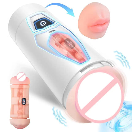 Automatic Male Mastubator Cup Double Headed Penis Blowjob Vibration Channels Realistic Vaginia Pocket Pussy Sex Toys for Man