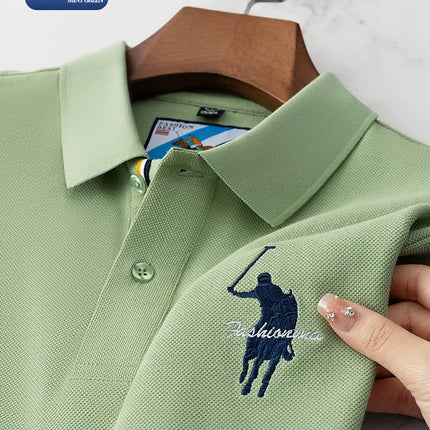 Luxury Embroidery Men's Polo Shirt Summer Thin Breathable 100%Cotton Black Navy Blue Lapel Short-Sleeved Tops Brand Clothing