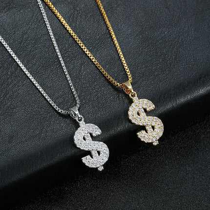 Trendy Stainless Steel Copper Thick Dollar Symbol Pendant Necklace for Women Versatile Fashionable Jewelry Accessory