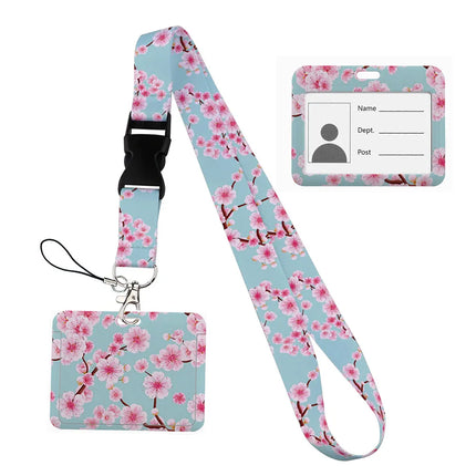 Flower design Lanyard Business Credit horizontal Card Holder Neck Strap Keychain Hang Rope ID Badge Holder Lariat Lasso
