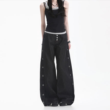 American High Street Black Baggy Jeans Men Women Streetwear Vibe Y2k Loose Breasted Design Wide Leg Denim Scimitar Jeans Pants