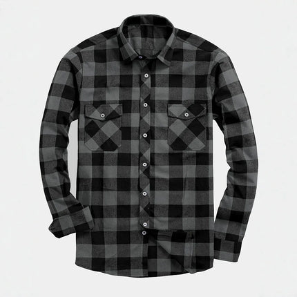 Men's Fashion Casual Flannel Plaid Shirt Long Sleeve Lapel Soft Comfortable Daily Wear Shirt Men's Classic Plaid Shirt
