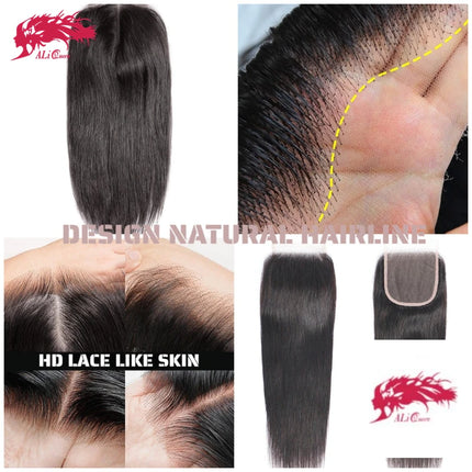 Ali Queen Hair Products 4x4 5x5 6x6 HD Lace Closure Invisible Melt Skin Full Frontal 13x6 13x4 Indian Virgin Hair