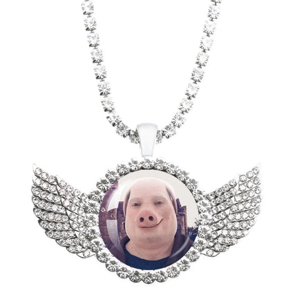 John Pork Is Calling Answer Call Phone Humor Funny Pig Graphic Glass Cabochon Angel Wings Pendant Necklace Jewelry Giftwholesale