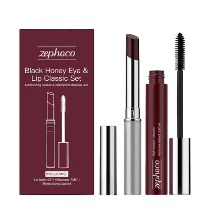 Black Honey Iconic Eye Lip Makeup Set Black Volumizing Lengthening Curling Mascara Plumping Gloss Lipstick Waterproof Makeup Set