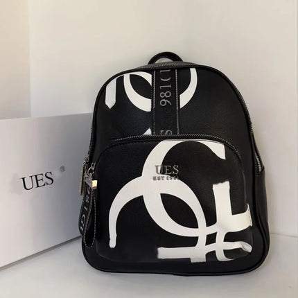 Fashionable Casual Printed Backpack Street Style Waterproof Unisex Travel Bag Geometry Pattern Dual Shoulder Straps Backpack