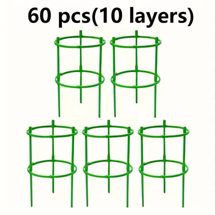 30/60/90pcs Adjustable 5/10/15 Tier Plastic Plant Support Rings - Stackable Green Plaid Design, Lightweight Durable & Easy to