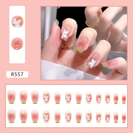 Cool Ash 24 Pcs Press on Nails Pink Nail polish Glossy Artificial Finger Manicure Reusable False Nails for Women