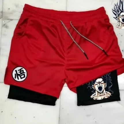 2026 Summer Anime Dragon Ball Son Goku Shorts Men Double Layer Sports Short Pants Digital Printing Sportswear Breathable Beach
