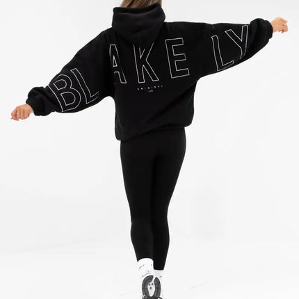 Women Sweatshirts Black Hooded Pullover Big Letter Print Loose Fit New Comfortable Casual Streetwear Minimalist Style Daily Wear