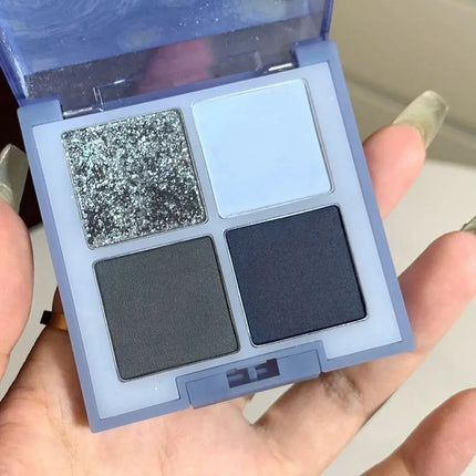 4-Color Glitter Blue Eyeshadow Palette Matte Pearl Shimmer Acrylic Smoky Grey Eye Shadow Palette Long Lasting Makeup Cosmetic