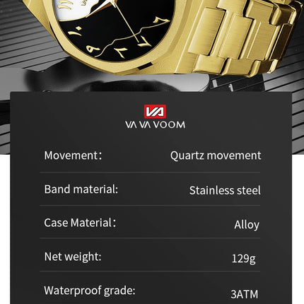 Top Brand Men Watch Marble Dial 42mm Arabic Scale Clock Silver Stainless Steel Quartz Movement Sports Business Wristatch for Men
