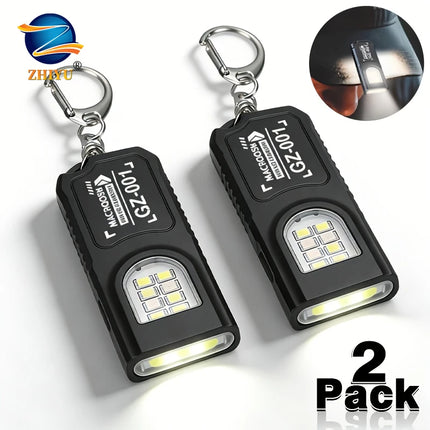2PCS Super Bright Mini EDC Flashlight USB Rechargeable Keychain Lamp with Tail Magnet Work Light Red and Blue Light Torch